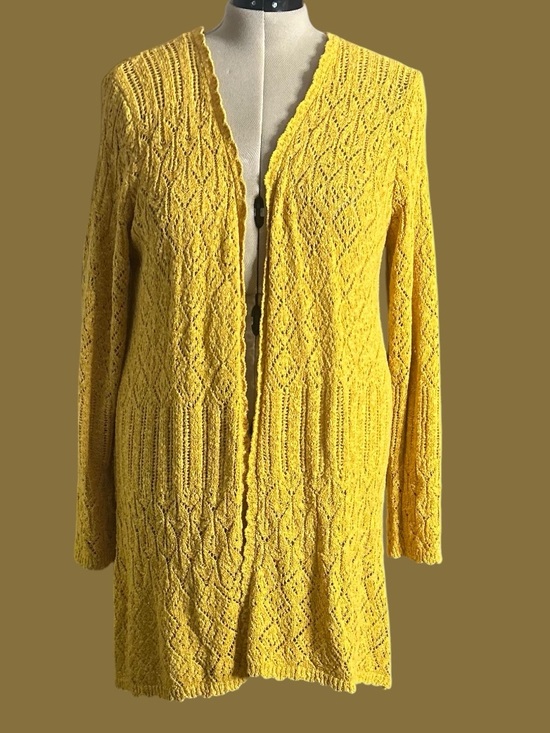 Skyes The Limit Sweaters - Yellow Open-Front Cable Knit Cardigan Sweater